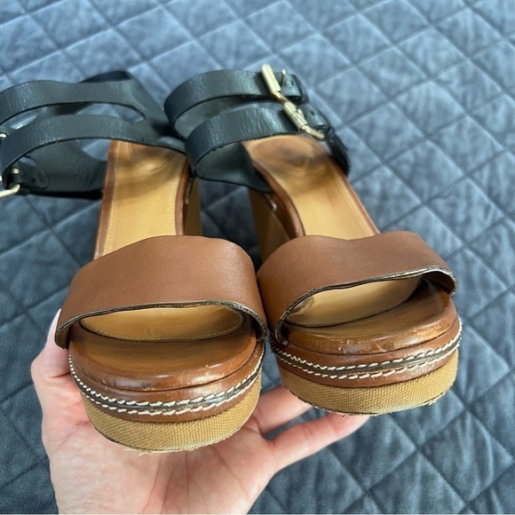Chloe Shoes Women 10 40 Wedges Heels Sandals two tone platform Tan leather - Picture 6 of 16